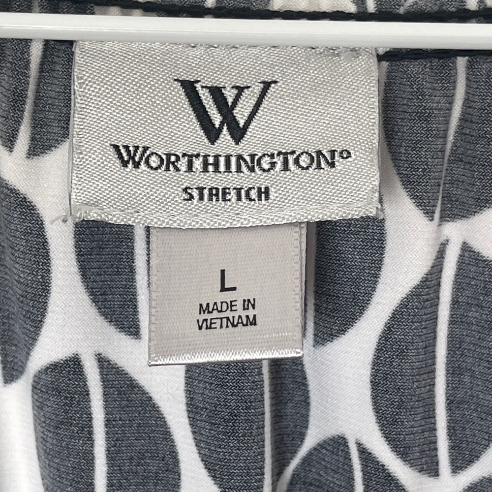 Worthington stretchy flowy black and white blouse short sleeve size Large - Picture 3 of 4